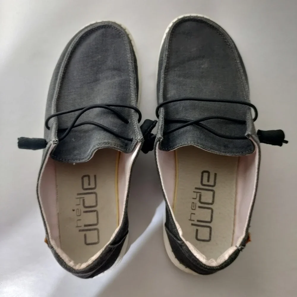 Hey Dude Wendy Chambray Off Black Loafers Shoes Womens Size 8 121414949